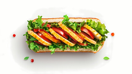 Wall Mural - Club sandwich top view full length on transparency background. Seaglade. Illustration