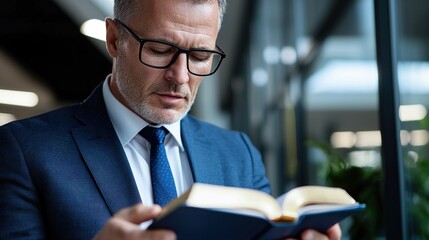 Poster - A man in a suit is reading a book