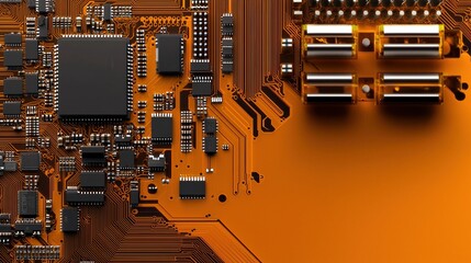 Poster - A close up of a computer chip board with a lot of wires and components