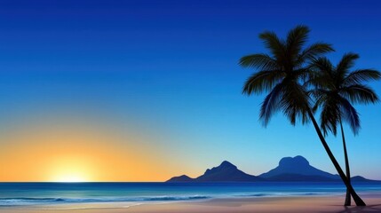 Wall Mural - tropical beach with palm trees at sunset