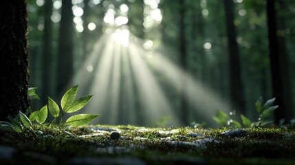 Canvas Print - sunlight shining through a forest with green leaves