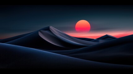 Canvas Print - a desert landscape with a red sun setting over it