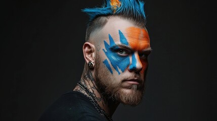 Poster - A man with blue and orange face paint