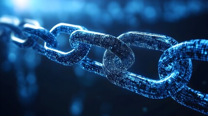 Poster - Abstract Digital Chain Link Network Technology Background Blue Glowing Data Secure Connection Modern Futuristic Blockchain Concept Illustration Design