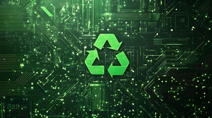 Poster - Green Technology Recycling Symbol Circuit Board Digital Art Abstract Background Eco Friendly Sustainable Technology Innovation Future Green Energy    