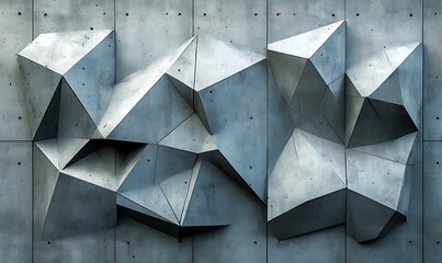Poster - A concrete wall with a 3D relief pattern of sharp, angular facets