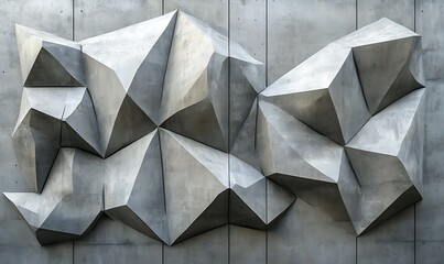 Poster - A concrete wall with a 3D relief pattern of sharp, angular facets