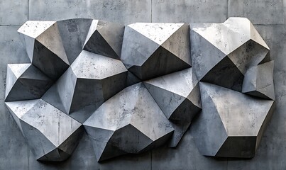 Poster - A concrete wall with a 3D relief pattern of sharp, angular facets