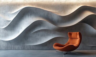 Poster - A 3D concrete wall with flowing, wave-like relief patterns