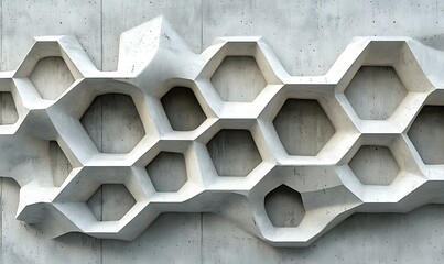 Poster - A concrete wall with a 3D relief pattern resembling a honeycomb