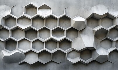 Poster - A concrete wall with a 3D relief pattern resembling a honeycomb