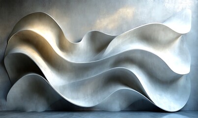 Poster - An abstract 3D concrete wall with smooth, flowing relief shapes reminiscent of natural formations