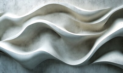 Poster - An abstract 3D concrete wall with smooth, flowing relief shapes reminiscent of natural formations