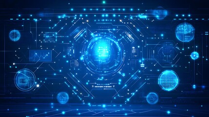 Poster - Abstract Futuristic Technology Background Digital Blue Network Circuit Board Glowing Lines Elegant Modern Design Innovation Graphic Illustration High 