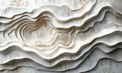 Poster - A 3D concrete wall with relief patterns mimicking the contours of a topographic map