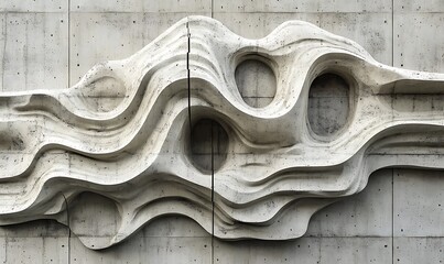 Poster - A 3D concrete wall with relief patterns mimicking the contours of a topographic map