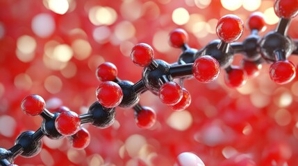 Poster - molecular structure with red and black atoms on a blurred background