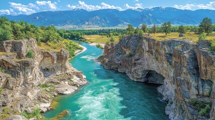 Canvas Print - Turquoise river flowing through rocky canyon.