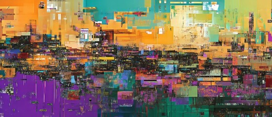 Poster - Glitched abstract composition showcasing vibrant colors and digital fragmentation in modern art