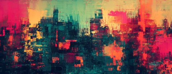 Poster - Exploring vibrant distortion in glitch art with colorful patterns and abstract noise