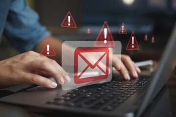 Poster - New Email Notification and Internet Communication Concept Featuring Alert Icons for Security and Junk Mail Awareness