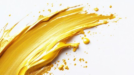 Poster - Abstract gold paint stroke on white background.