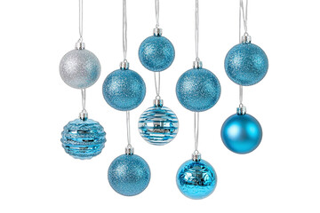 blue ornaments hanging from silver balls on a transparent background png image, png file, generative