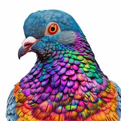 Poster - studio shot of a pigeon with vibrant, iridescent feathers, isolated on a white background