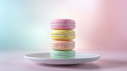 Canvas Print - Colorful macarons stacked on a plate. AI.