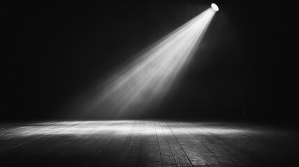 Poster - Spotlight illuminating empty wooden stage in dark room.
