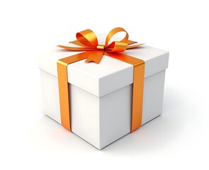 white gift box, orange ribbon, transparent png