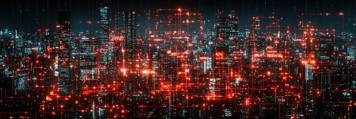 Poster - Illuminated Cityscape Network Data Connections