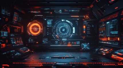 Poster - Futuristic Spaceship Bridge Control Room Interface