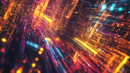 Aufkleber - Abstract Digital Cityscape Illuminating Neon Pathways