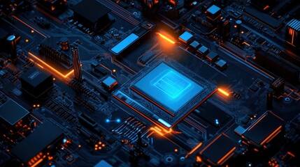 Poster - Illuminated Central Processing Unit On Motherboard
