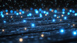 © reddish - Bright blue and golden lights shining on a dark wooden surface at night