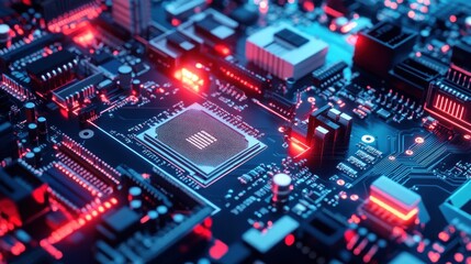 Poster - Illuminated Computer Motherboard Central Processing Unit