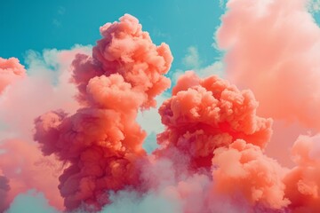 Poster - Pink smoke bomb exploding, creating a colorful cloud against a blue sky, adding a vibrant and surreal touch to the atmosphere