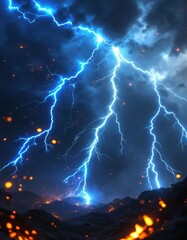 Wall Mural - a dramatic electric blue and white magnetic storm illuminates a dark sky with chaotic light particle