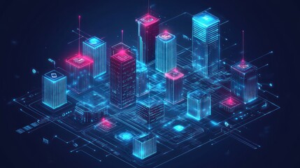 Poster - Futuristic Cityscape Illuminated By Digital Networks