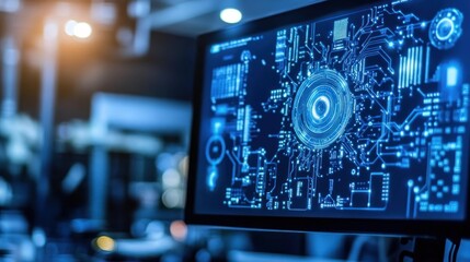 Poster - Computer screen displays a glowing circuit board design