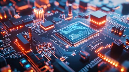 Poster - Illuminated Circuit Board Shows Complex Microchip Technology