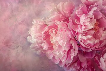 Wall Mural - Beautiful pink peonies create a stunning floral display against a textured backdrop