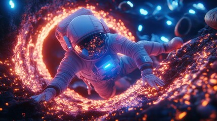Aufkleber - Astronaut Crawls Through Glowing Cosmic Tunnel