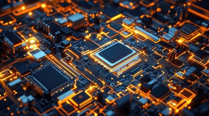 Aufkleber - Illuminated Circuit Board Showing Complex Electronic Components