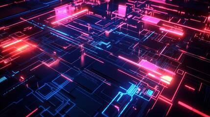 Poster - Abstract Neon Circuit Board Digital Design