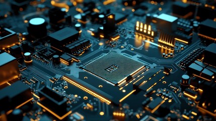 Poster - Illuminated Computer Motherboard Central Processing Unit