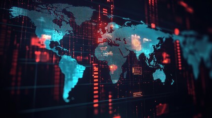 Aufkleber - Digital World Map Showing Global Data Connections