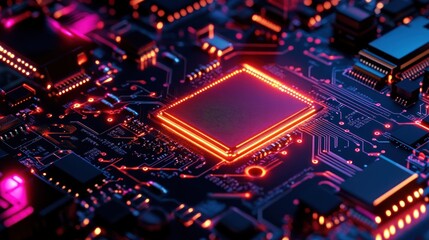 Poster - Illuminated Central Processing Unit on Circuit Board