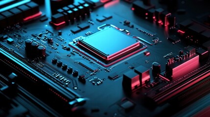Poster - Illuminated Computer Motherboard Central Processing Unit